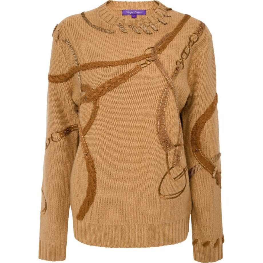 Hip-length wool/cashmere pullover with embroidery