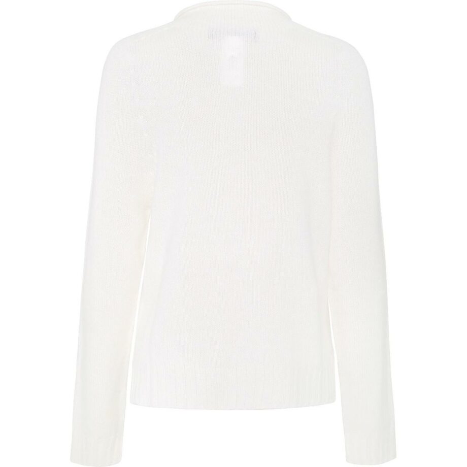 Hip-length cashmere pullover with small banded collar