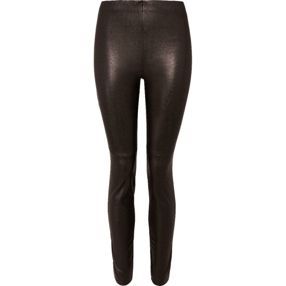 Leggings with leather look and elastic waist band