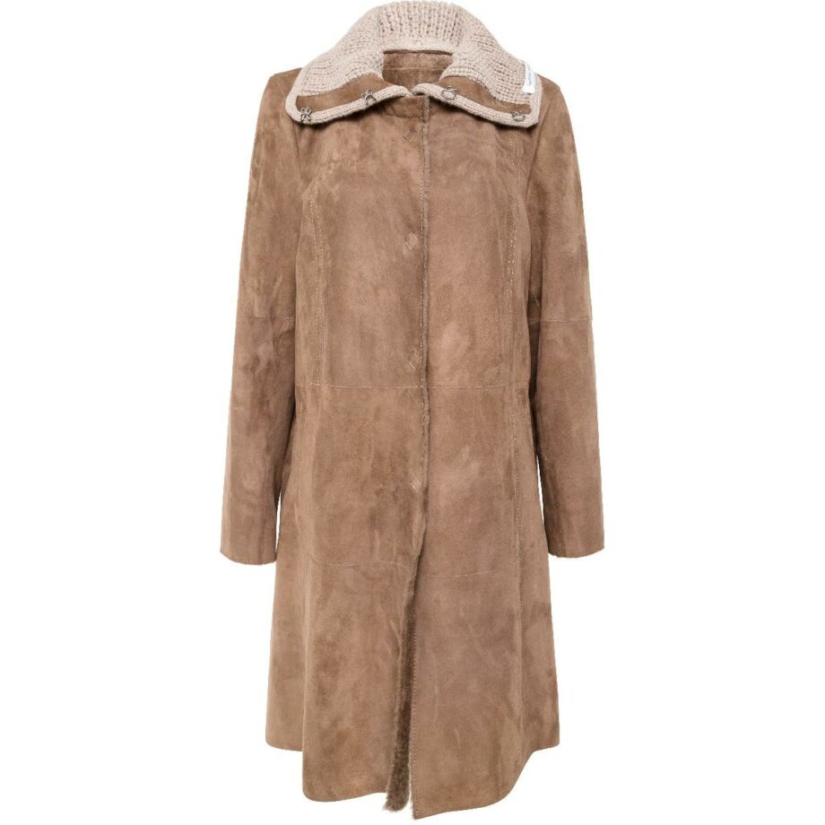 Lambs leather coat with knit collar