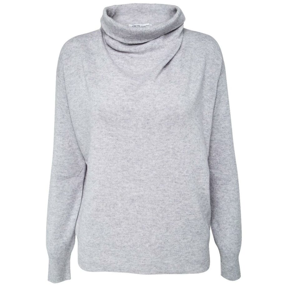 Hip-length cashmere pullover with turtle neck