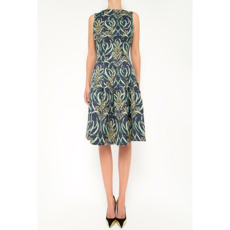 Knee-length dress with floral print and silk lining