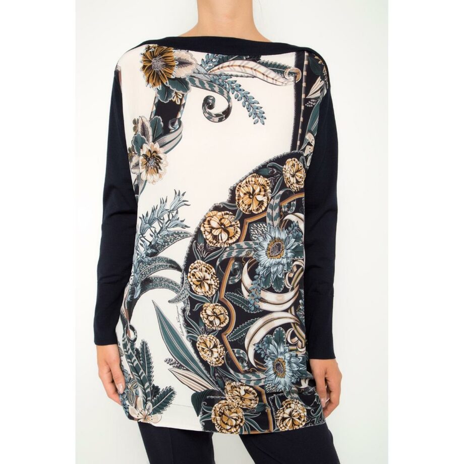 Virgin wool tunic with silk front