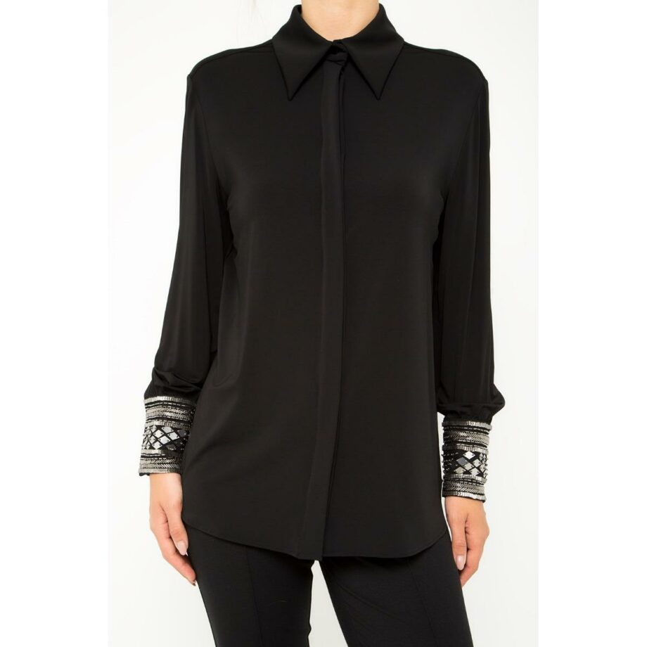 Stretch blouse with embroidered cuffs