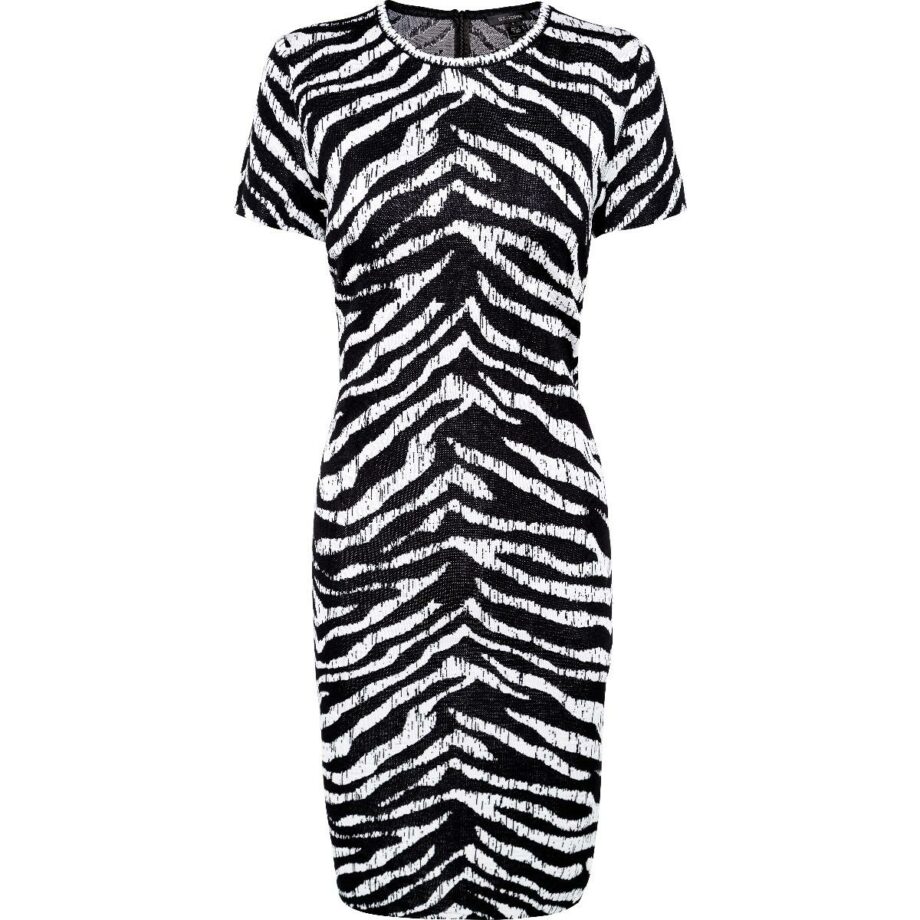 Knee-length knit dress with zebra print