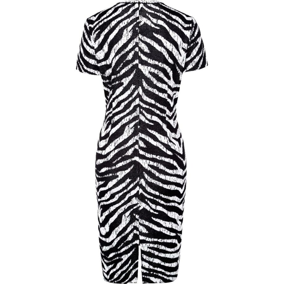 Knee-length knit dress with zebra print