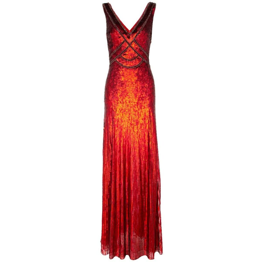 Floor length sequin gown with v-neck