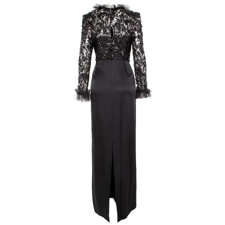 Floor length gown with embroidery and tulle details