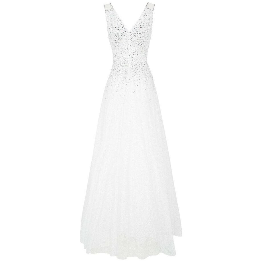 Embroidered tulle gown with flared skirt