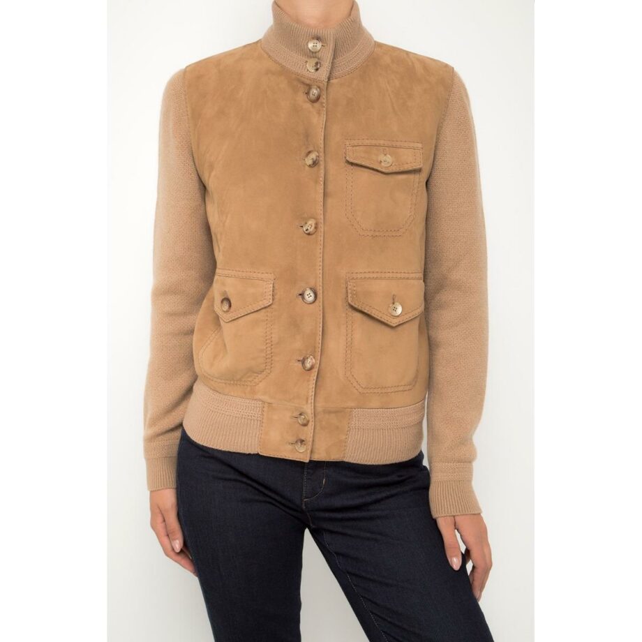 Cashmere jacket with leather front