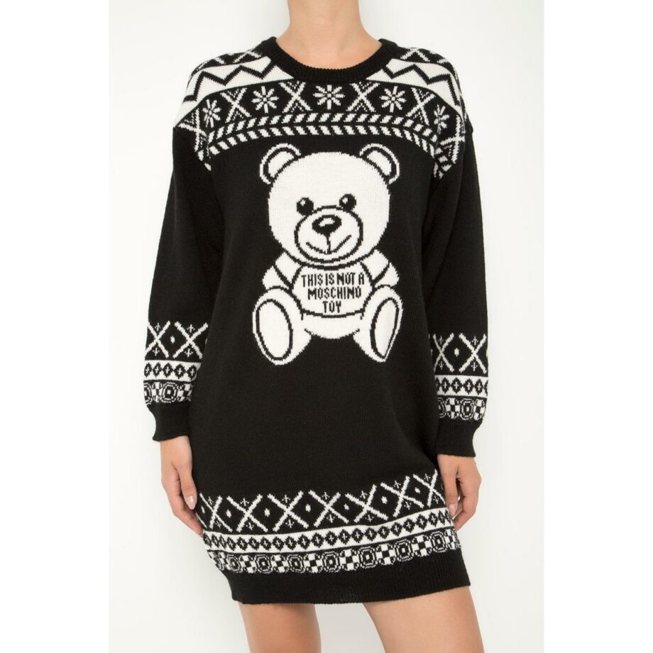 Short knit dress with teddy print