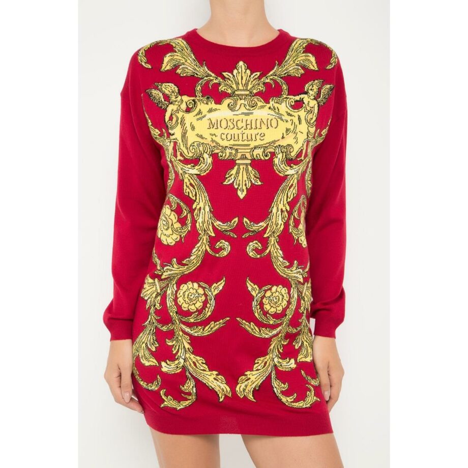 Short virgin wool dress with ornamental print