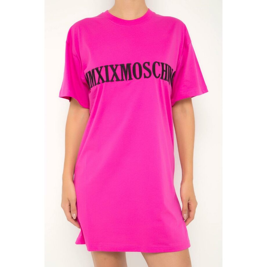 Short cotton dress with logo print