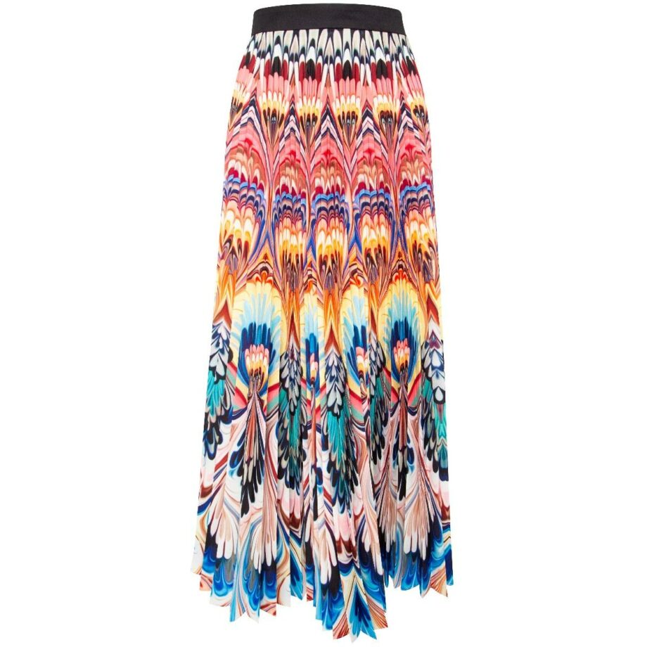 Pleated, calf length skirt with phantasy print