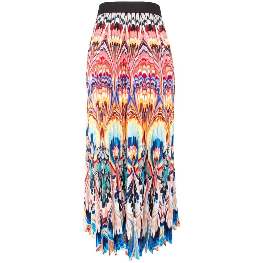 Pleated, calf length skirt with phantasy print