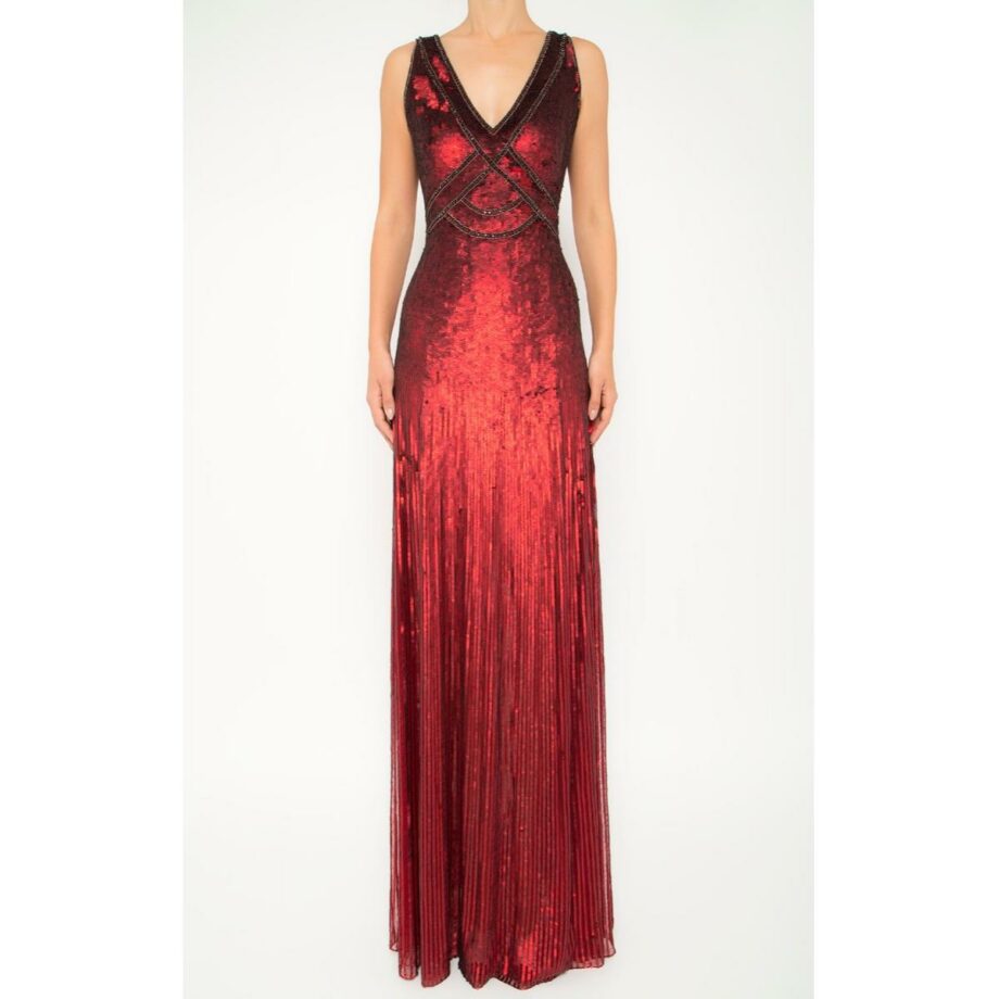 Floor length sequin gown with v-neck