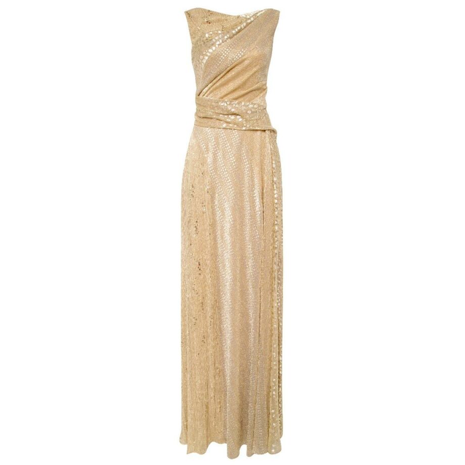 Golden metallic gown with draped details