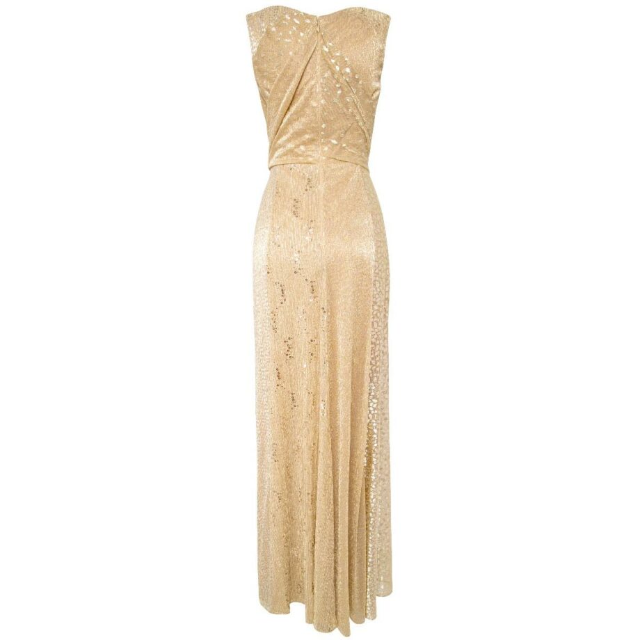 Golden metallic gown with draped details