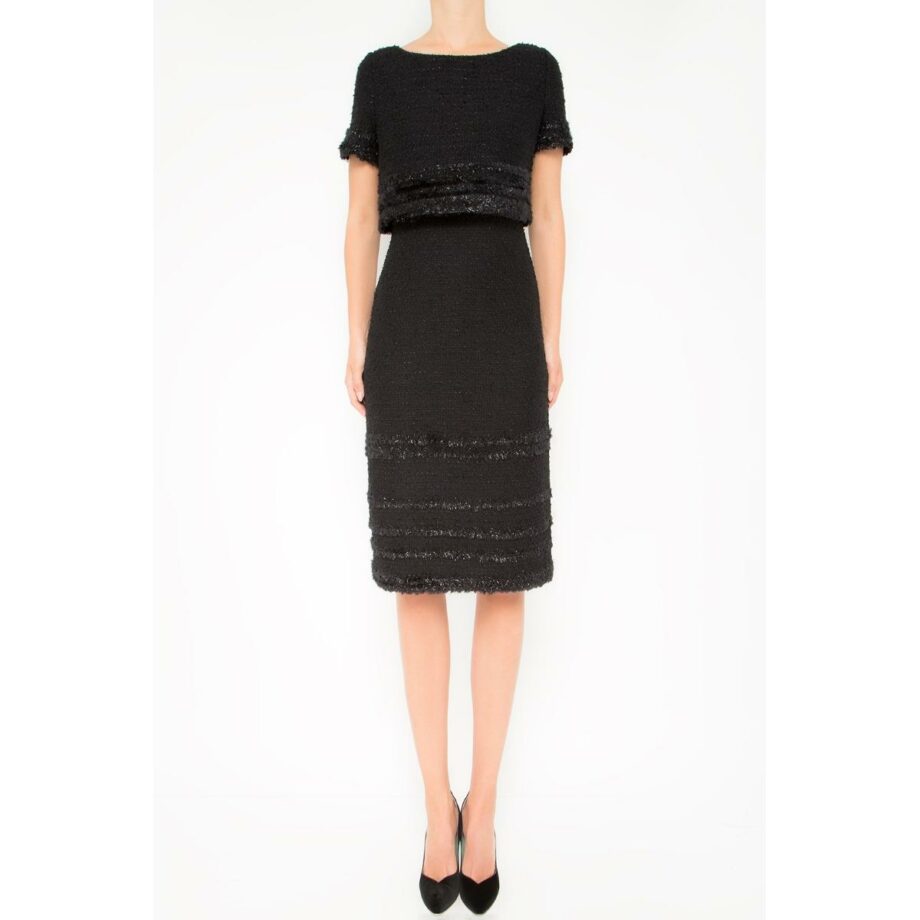 Knee-length knit dress with distinct top