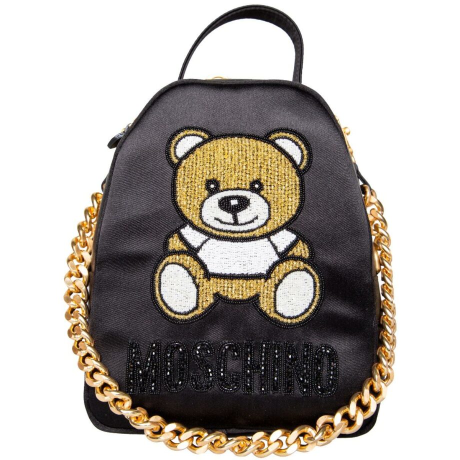 Small backpack with teddy embroidery and chain strap