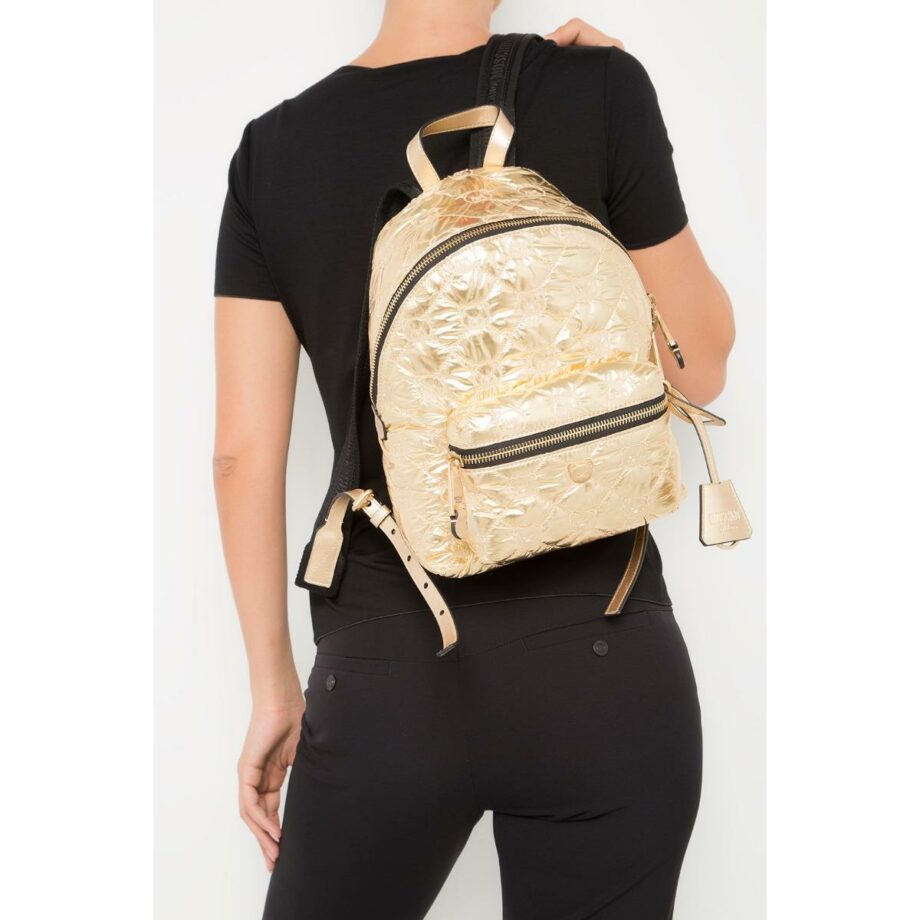 Metallic backpack with teddy detail