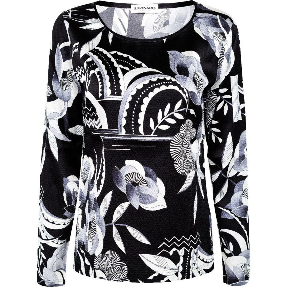 Stretch silk top with long sleeves and floral print