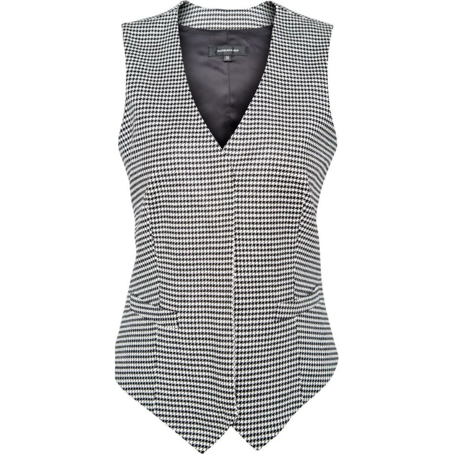 Gilet with houndstooth print and hidden button border