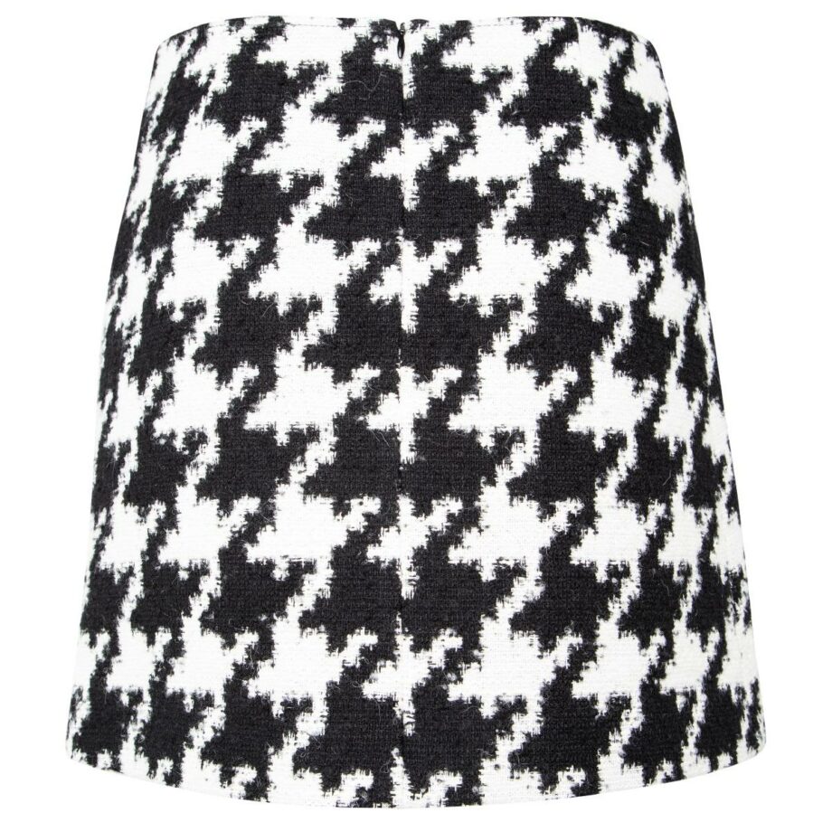 Short skirt with makro-houndstooth print and leather look inlays