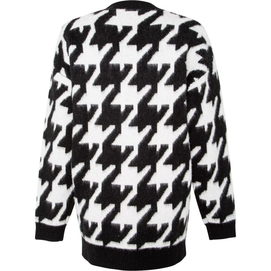 Long merino-wool cardigan with mako houndstooth print