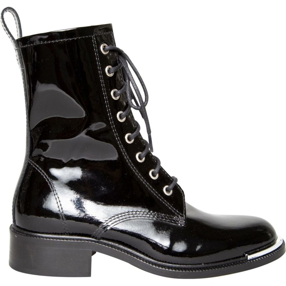 Patent leather boots with metal detail