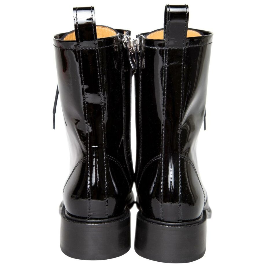 Patent leather boots with metal detail