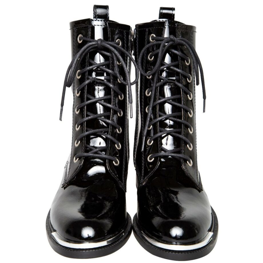 Patent leather boots with metal detail