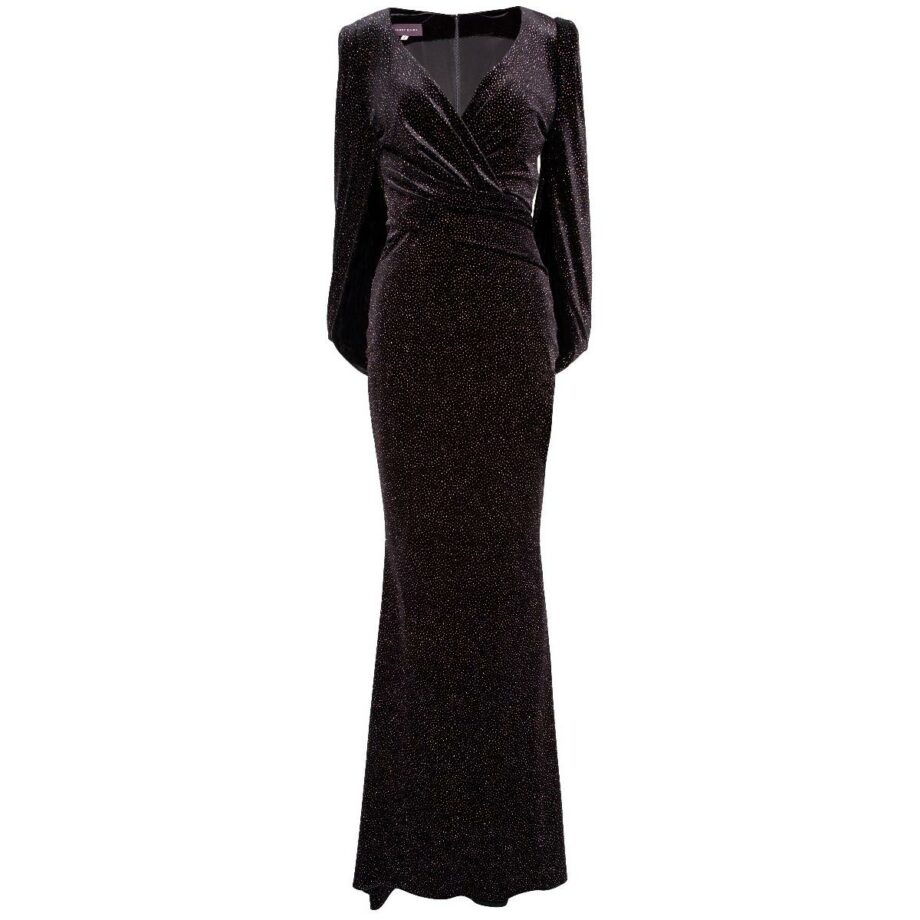 Floor-length velvet gown with cape detail