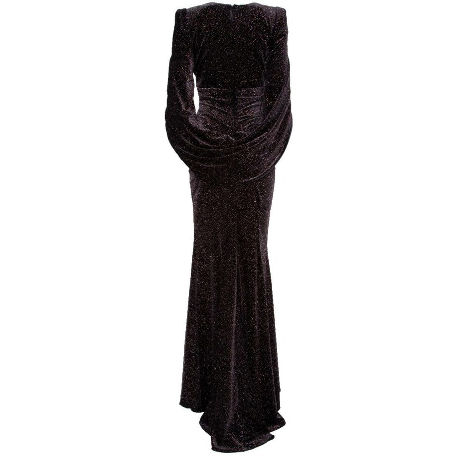 Floor-length velvet gown with cape detail