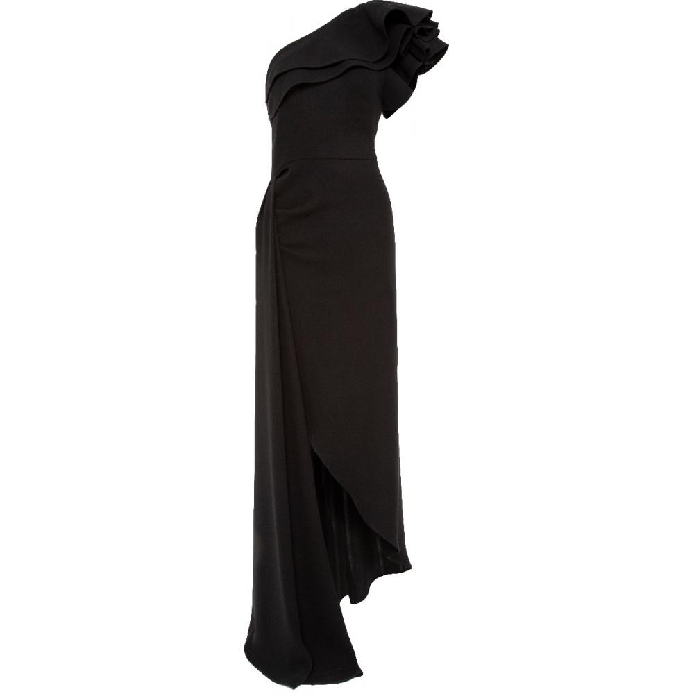 Silhouettennahe One-Shoulder-Robe mit Schultervolant und vorderseitigem Beinschlitz-0