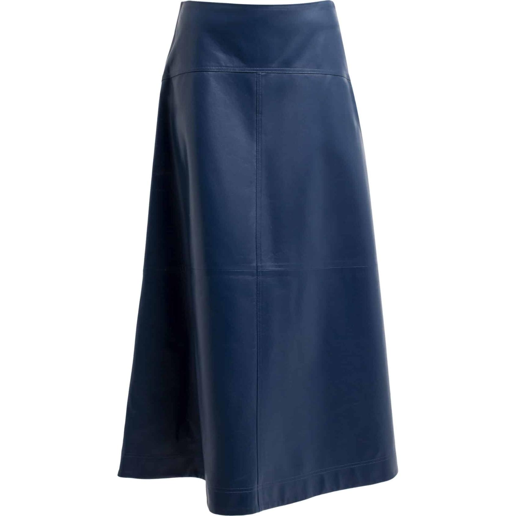 Long, flared lambs leather skirt