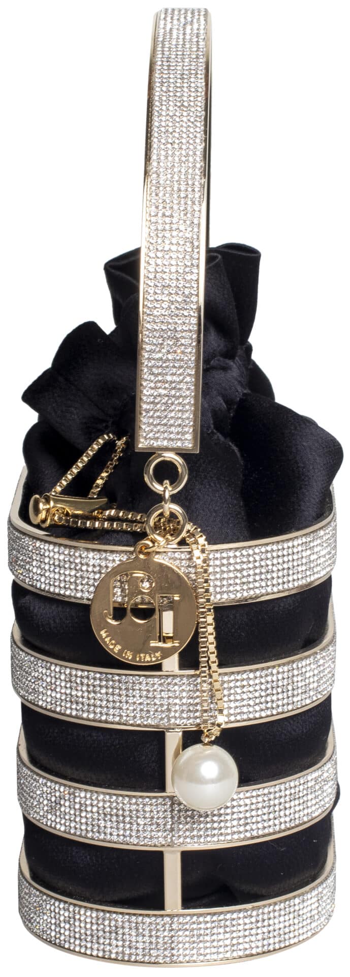 Handgemachte Abendtasche aus vergoldetem Messing mit Strasssteindetails