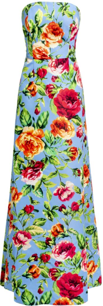 Lange Bustierrobe mit floralem Musterprint
