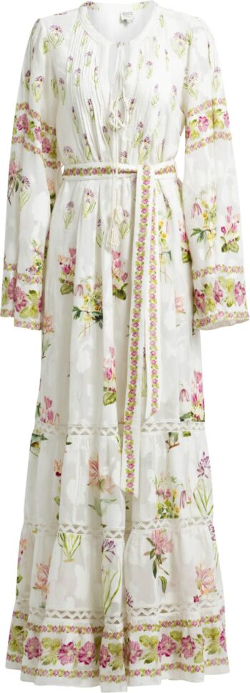 Maxi-Kleid mit floralem Musterprint mit Bindegürtel