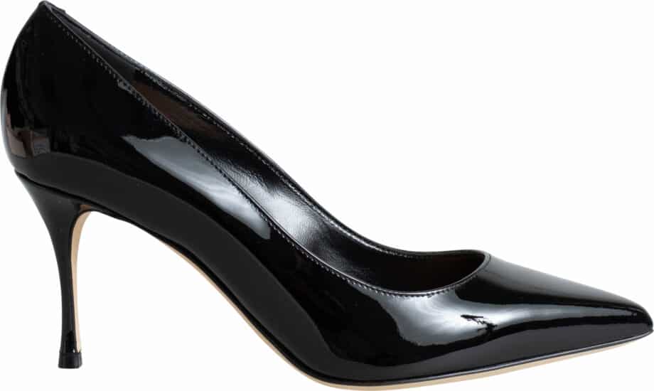 Patent leather high-heel pumps with pointed toe cap