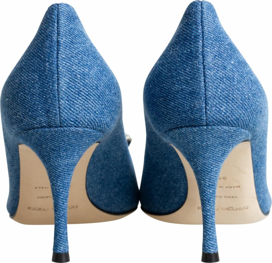 Denim-pumps with high heel and rhinestone details