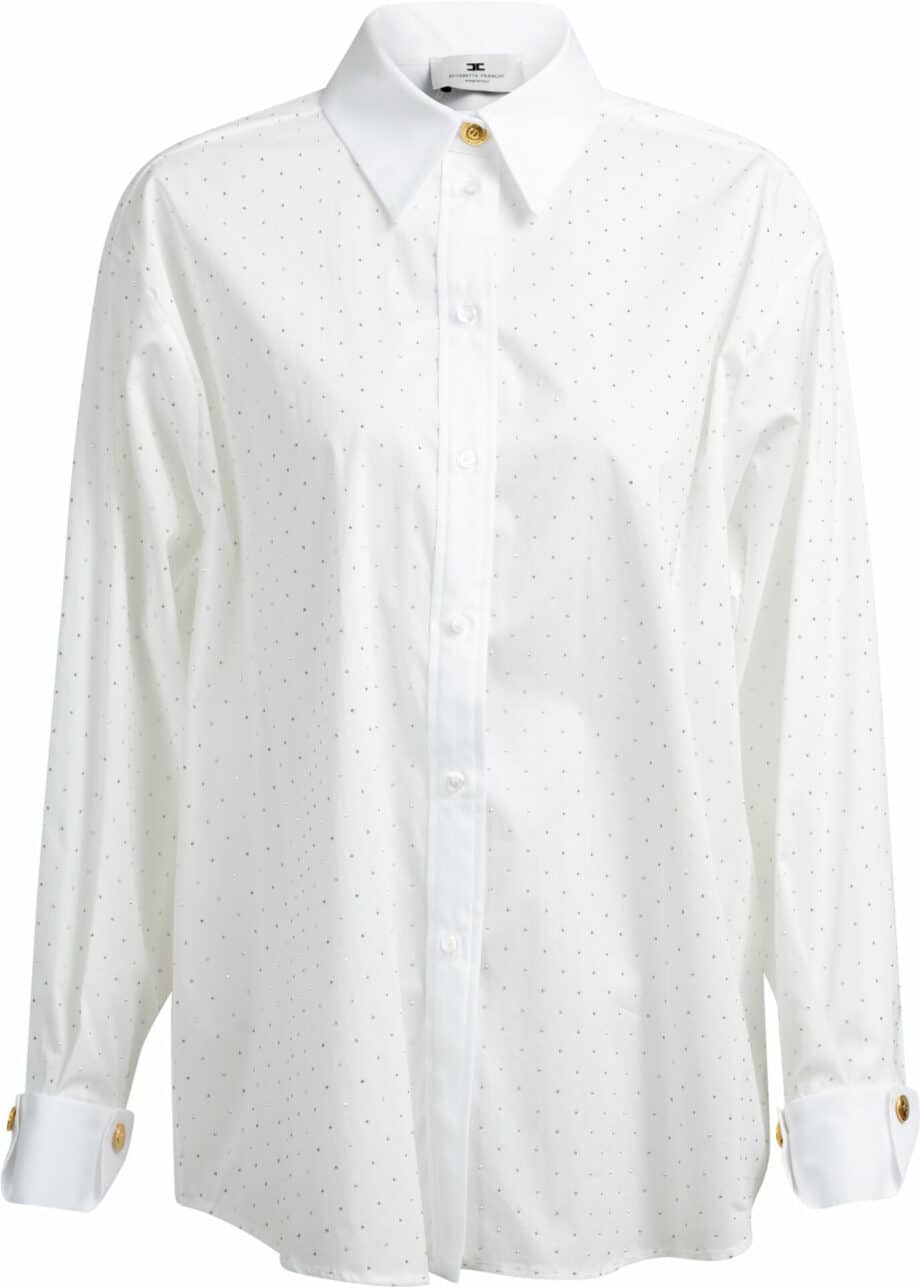 Straight cut blouse with rhinestone embroidery