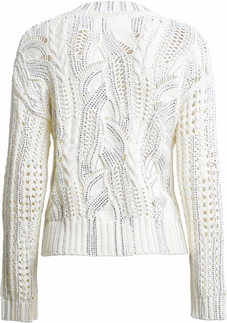 Short knit pullover with rhinestone embroidery