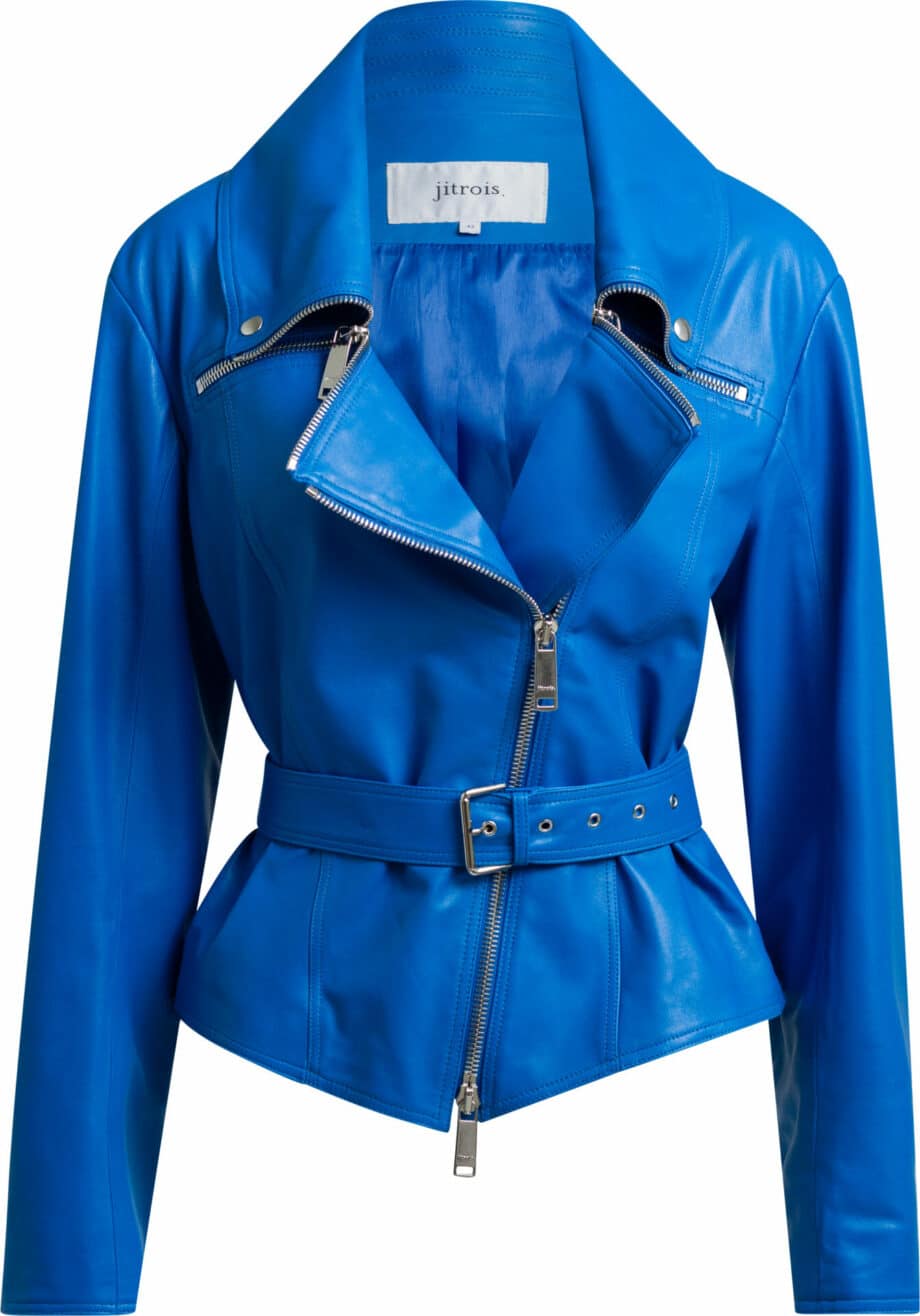 Short leather jacket with belt detail