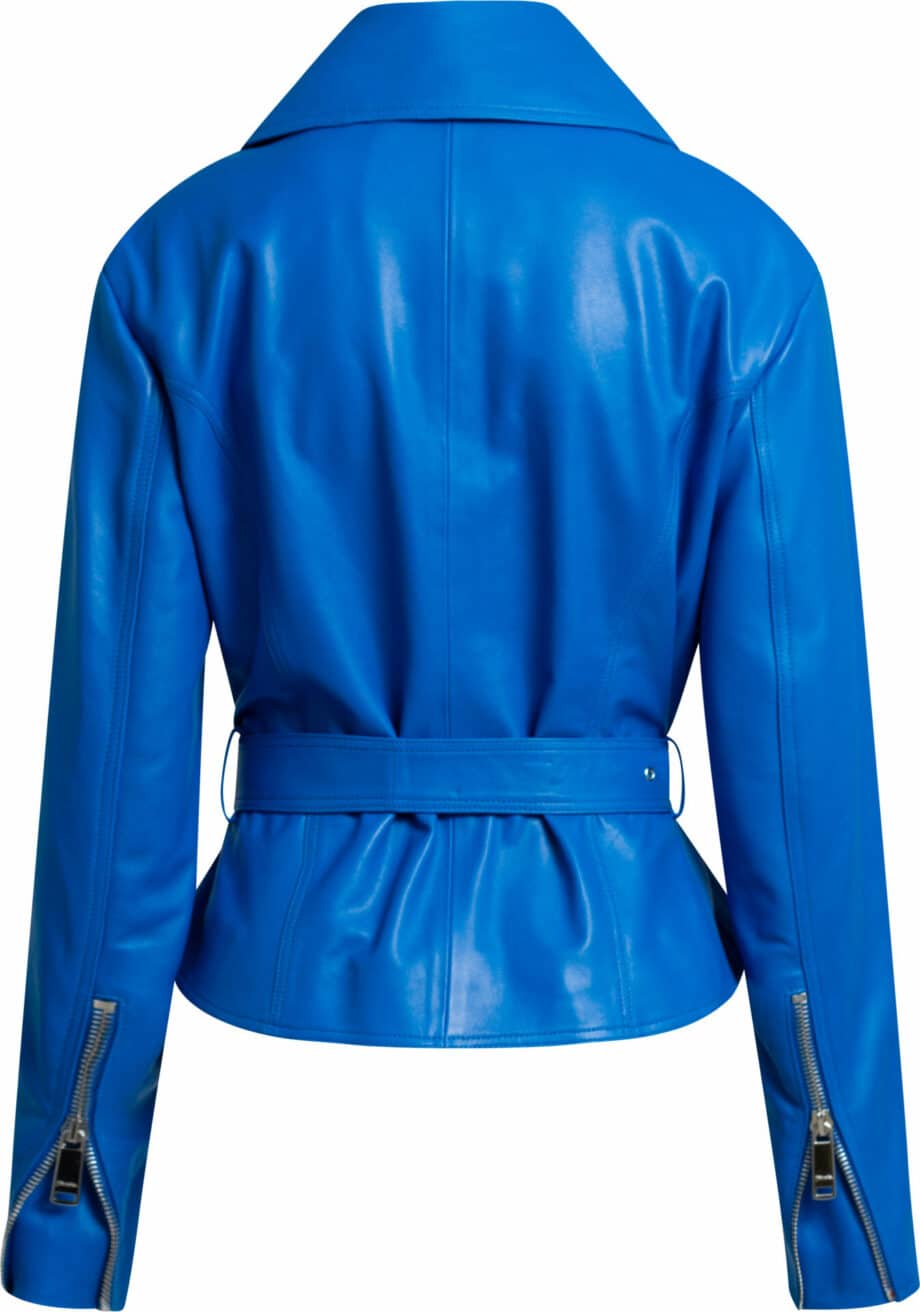 Short leather jacket with belt detail