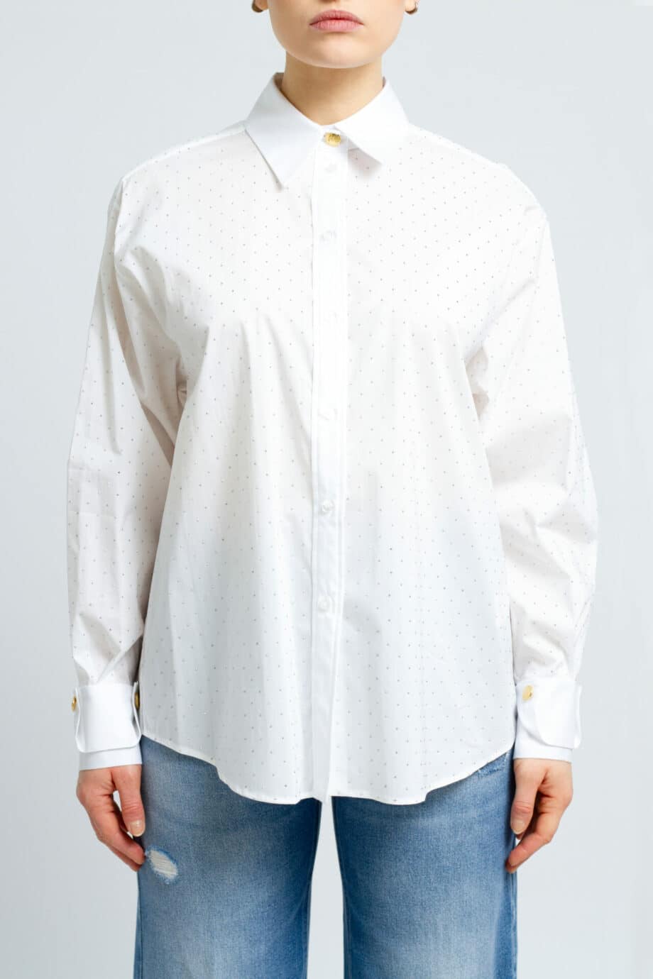 Straight cut blouse with rhinestone embroidery