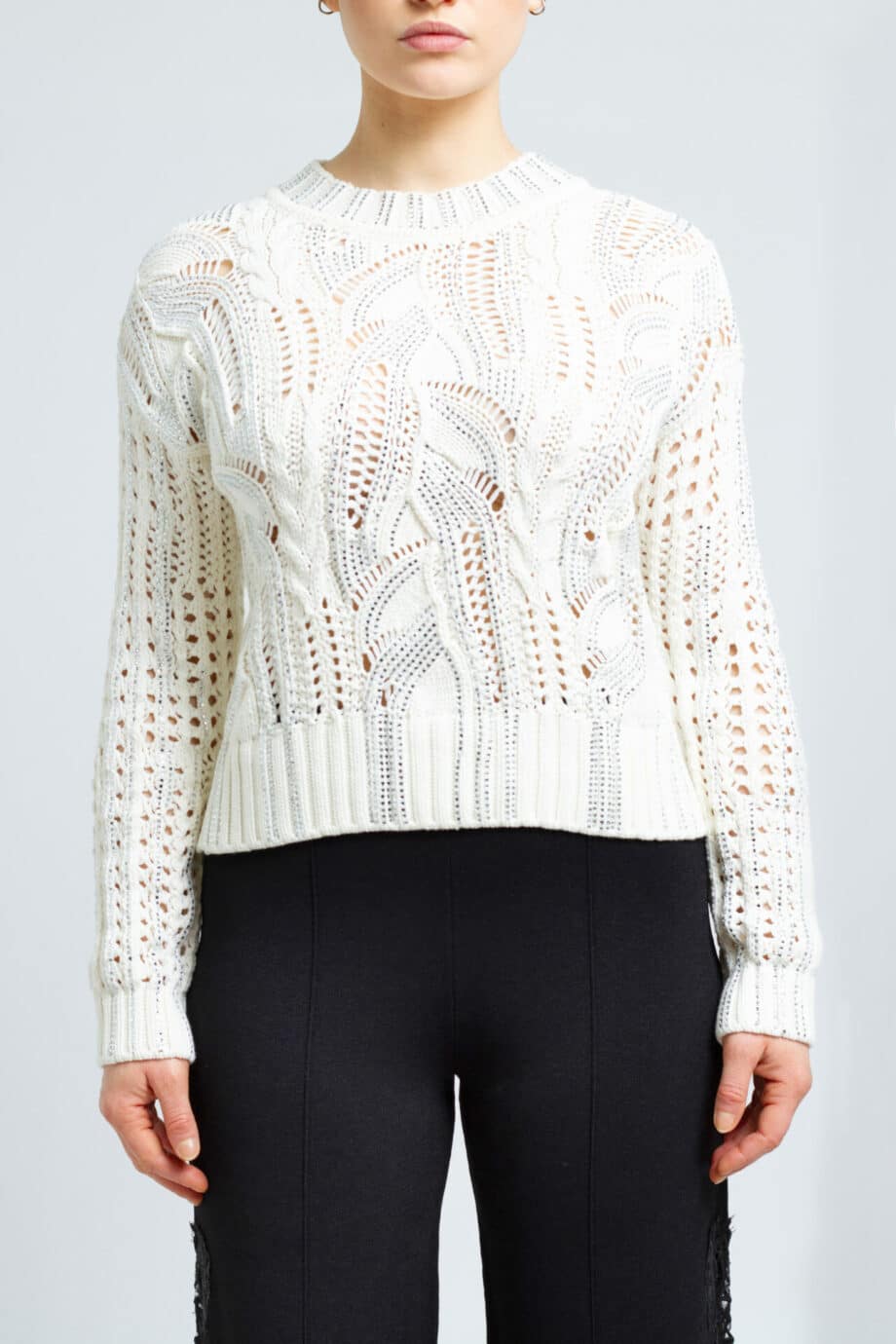 Short knit pullover with rhinestone embroidery