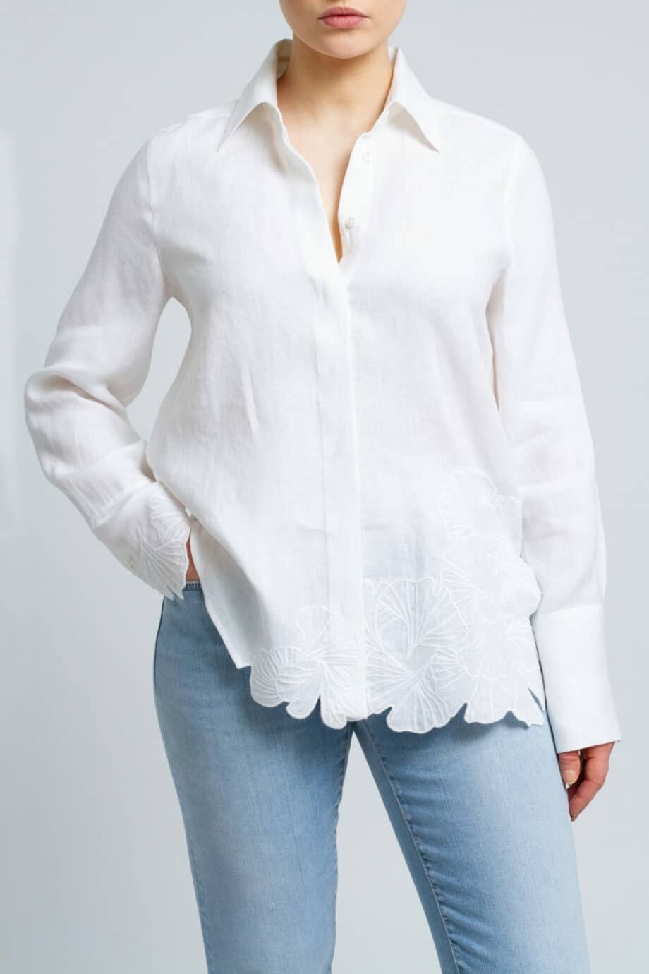 Linen blouse with floral embroidery