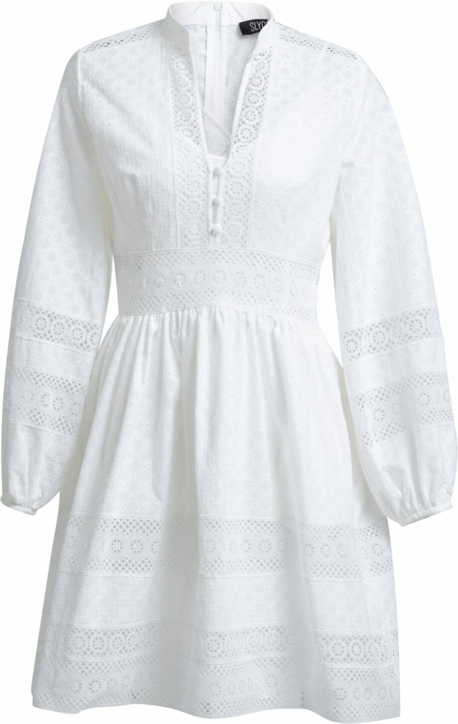 Short cotton lace dress with long sleeves