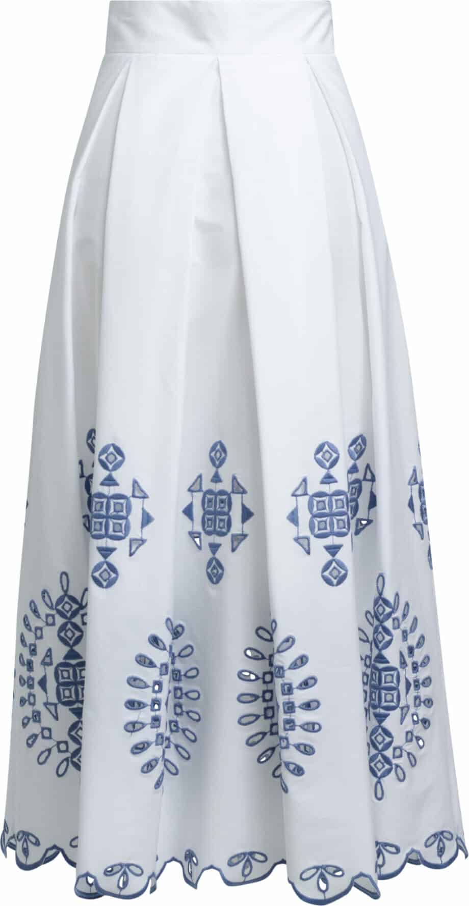 Calf length cotton skirt with broderie anglaise